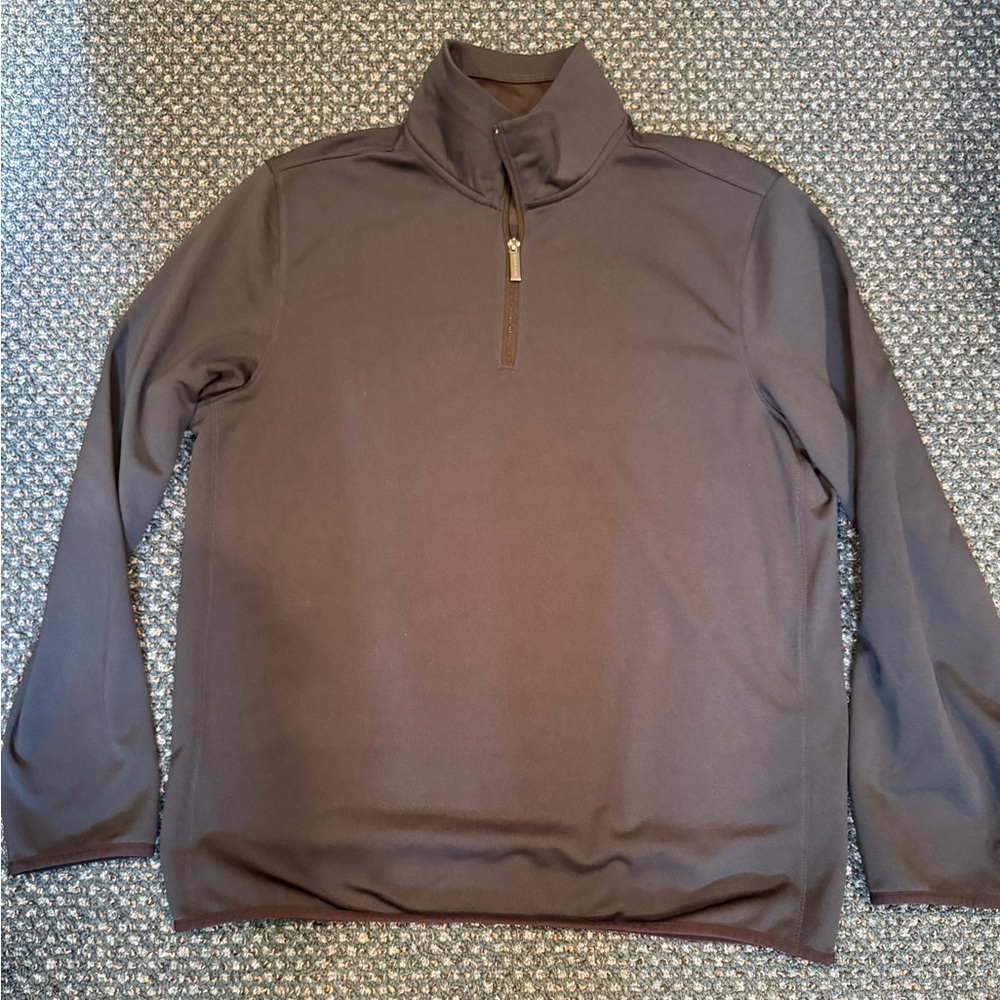Men's Navy w/ Brown Trim Perry Ellis Quarter-Zip Pullover